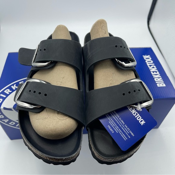 BIRKENSTOCK ARIZONA Big Buckle Sandals Black Oiled Leather EU37/W6/M4(1011075) - Picture 3 of 4
